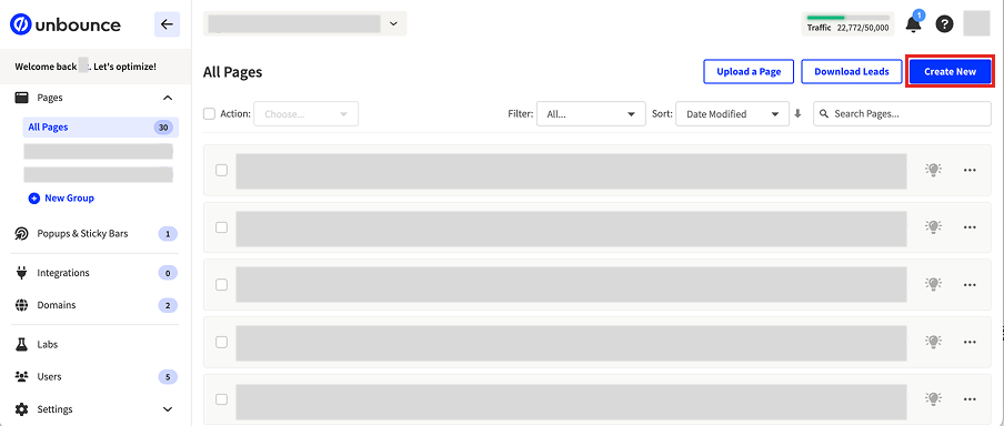 ダッシュボードで「Create New」を選択